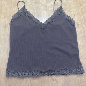 Garage Brown Ribbed Lace-Trim Camisole